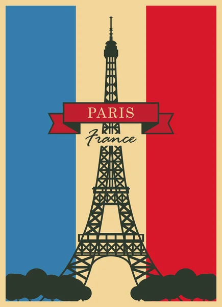 Tour Eiffel contre le drapeau français — Image vectorielle