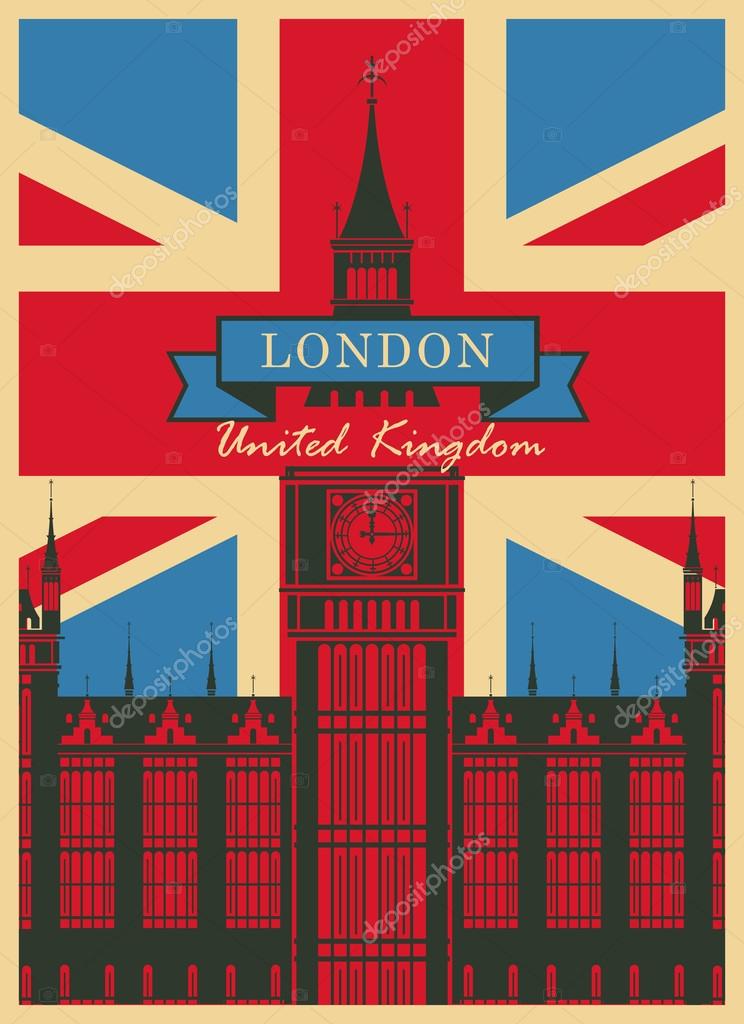 Banner with Big Ben against the background of the British flag
