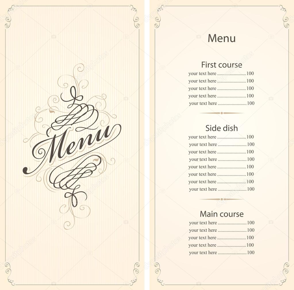 menu for the restaurant