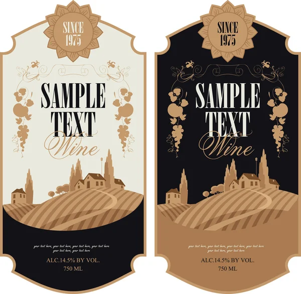 Wine labels with vineyards — Stock Vector