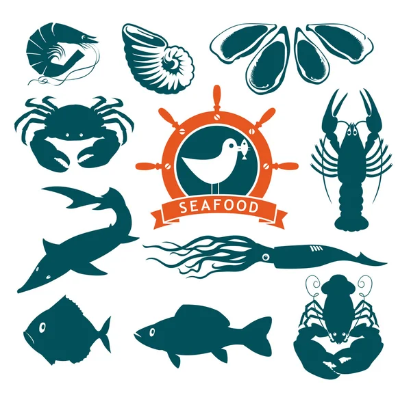 Animales en mariscos — Vector de stock