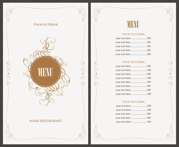 menu for the restaurant