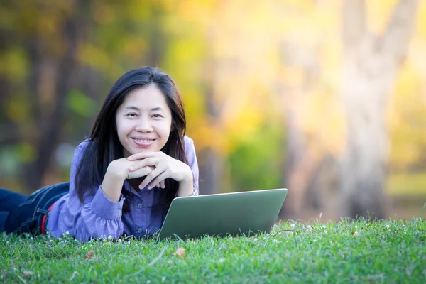 Woman using laptop computer — Stock Photo, Image