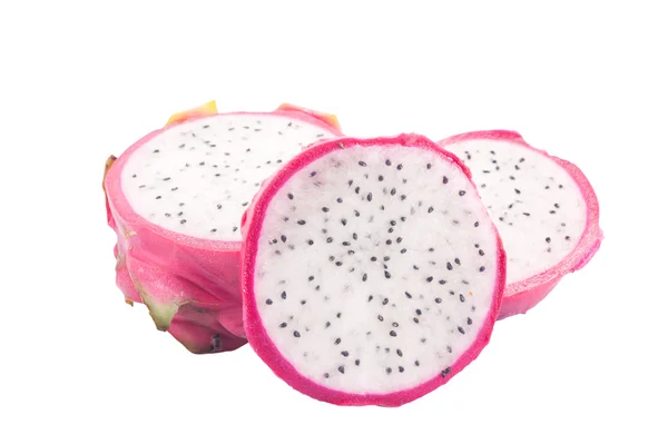 Pitaya fresca colorida, fruta del dragón Hylocercus undatus rodajas de frutas comida dulce — Foto de Stock