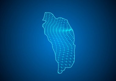 Noktalı ve çizgili Dominika 'nın soyut dijital haritası. Çokgen ağ işi. Kablo çerçeveli peyzaj. Büyük Data. 3D fütüristik. Genel ağ bağlantısı.
