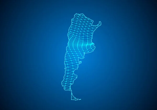 Abstracte Digitale Kaart Van Argentinië Met Deeltjes Stippen Lijn Veelhoekige — Stockvector