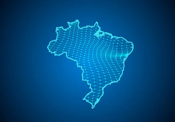 Abstracte Digitale Kaart Van Braziliaans Met Deeltjes Stippen Lijn Veelhoekige — Stockvector