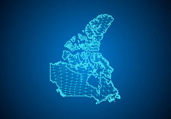 Abstraktní Digitální Mapa Kanady Částicemi Tečkami Čárou Polygonální Síť Pozadí — Stockový vektor