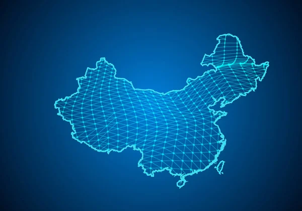 Abstrakte Digitale Landkarte Von China Mit Teilchenpunkten Und Linien Polygonales — Stockvektor