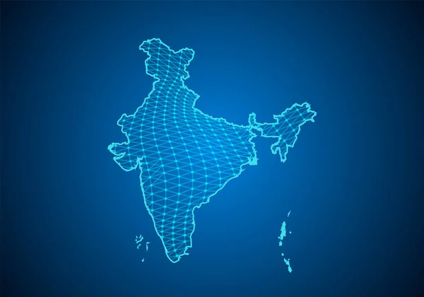 Noktalı Çizgili Hindistan Soyut Dijital Haritası Çokgen Işi Kablo Çerçeveli — Stok Vektör
