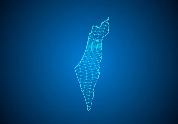 Abstracte Digitale Kaart Van Israël Met Deeltjes Stippen Lijn Veelhoekige — Stockvector