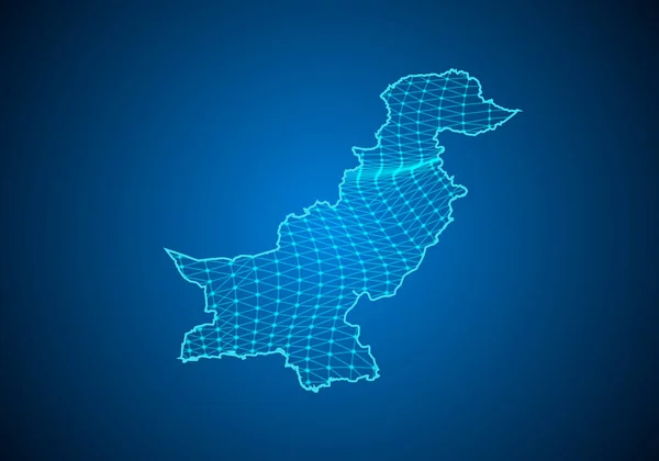 Parçacıkları Çizgileri Olan Pakistan Soyut Dijital Haritası Çokgen Işi Kablo — Stok Vektör