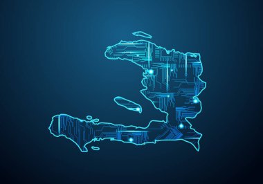 Haiti 'nin soyut geleceksel haritası. Bölgenin Devre Tasarımı Elektriği. Teknoloji geçmişi. Haritayla karıştırılmış çizgi ve nokta ölçekleri.