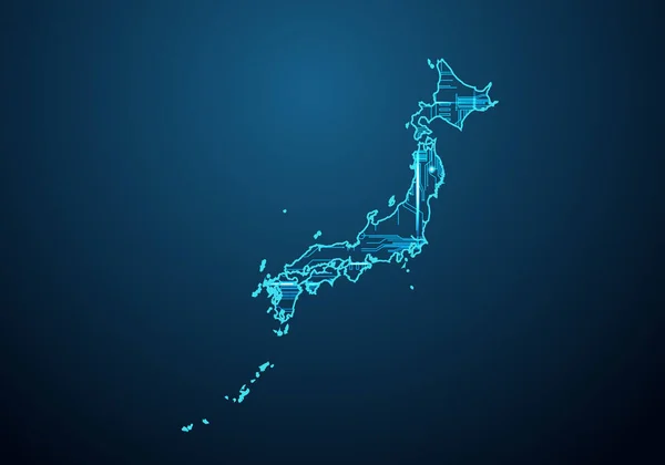 Абстрактная Футуристическая Карта Японии Circuit Board Design Electric Региона Технологический — стоковый вектор