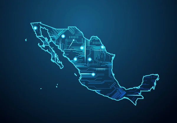 Mapa Futurista Abstrato México Projeto Placa Circuito Elétrico Região Antecedentes — Vetor de Stock