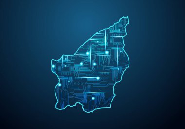 San Marino 'nun soyut gelecek haritası. Bölgenin Devre Tasarımı Elektriği. Teknoloji geçmişi. Haritayla karıştırılmış çizgi ve nokta ölçekleri.