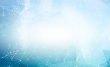 Noktaları ve Çizgileri Birleştiren Soyut Mavi Beyaz Çoklu Alan Arkaplanı. Bağlantı yapısı ve bilim geçmişi. Gelecekçi HUD tasarımı.