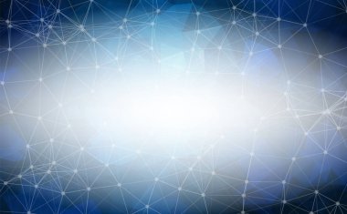 Noktaları ve Çizgileri Birleştiren Soyut Mavi Beyaz Çoklu Alan Arkaplanı. Bağlantı yapısı ve bilim geçmişi. Gelecekçi HUD tasarımı.