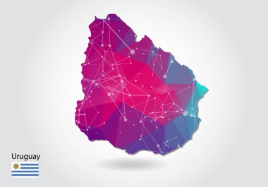 Çokgen Uruguay haritası. Düşük polimerli tasarım. Beyaz arkaplandaki üçgenlerden yapılmış bir harita. Geometrik buruşuk üçgen düşük poli stili grafikler, çizgi noktaları, UI tasarımı.