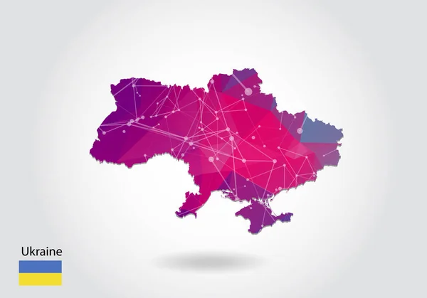 Çokgen Ukrayna haritası. Düşük polimerli tasarım. Beyaz arkaplandaki üçgenlerden yapılmış bir harita. Geometrik buruşuk üçgen düşük poli stili grafikler, çizgi noktaları, UI tasarımı.