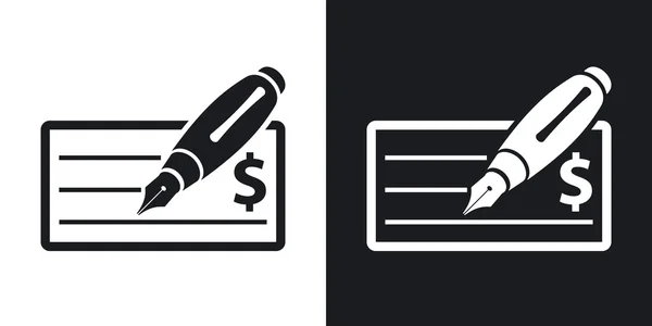 Bank check icons with fountain pen. — Stock Vector