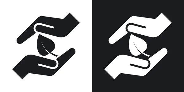 Hands protect leaf icons. — Stock Vector