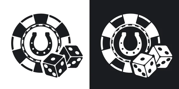 Chip Casino com dois ícones de dados —  Vetores de Stock