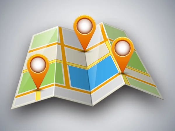 Ícone de mapa de rua com ponteiros —  Vetores de Stock