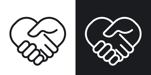 Handschlag oder Partnerschaftskonzept. Einfache zweifarbige Vektordarstellung auf schwarz-weißem Hintergrund — Stockvektor