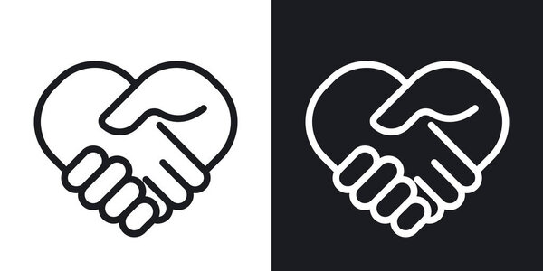 Handshake or partnership concept icon. Simple two-tone vector illustration on black and white background