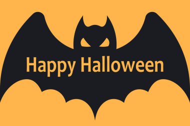 Cadılar Bayramı arkaplanı uçan yarasa ve Mutlu Cadılar Bayramı mektupları. Vektör illüstrasyonu