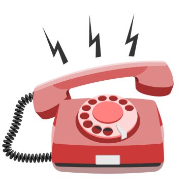 Telefon görüşmesi, eski telefon, eski model telefon, eski model telefon, eski telefon. Kopya alanı olan beyaz arkaplanda vektör illüstrasyonu