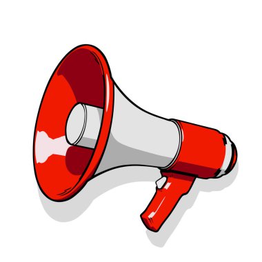 Çizgi film tarzında megafon ikonu. Vektör illüstrasyonu beyaz arkaplanda izole edildi