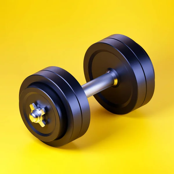 Halteres Profissionais Fundo Amarelo Equipamento Desportivo Para Fitness Musculação Renderização — Fotografia de Stock