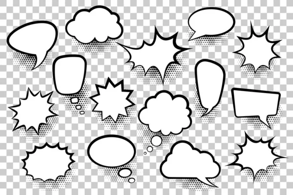 Set Speech Bubbles Cartoon Comic Style Transparent Background Halftone Shadows — Stock Vector