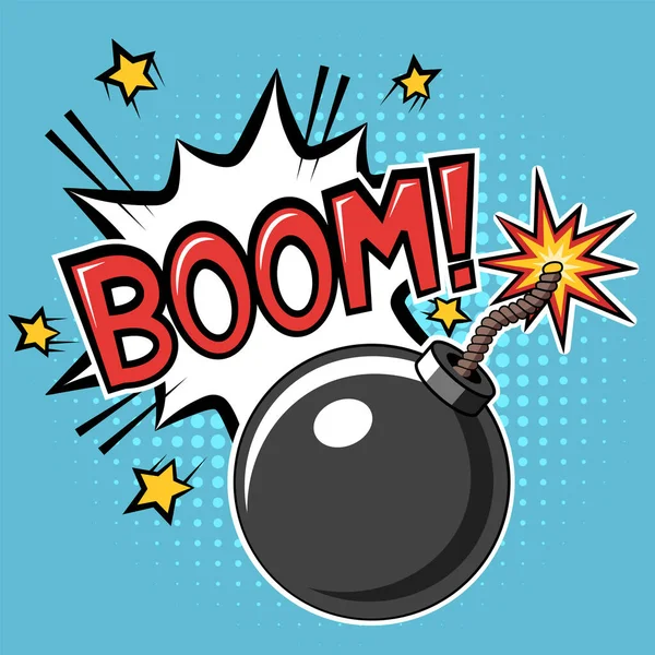 Bombe Mit Brennender Lunte Und Explosion Mit Boom Text Comic — Stockvektor