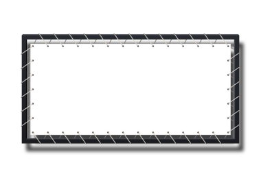 Billboard şablonu. Metal çerçevede beyaz arkaplanda boş kopya alanı olan beyaz gerilim reklam pankartı