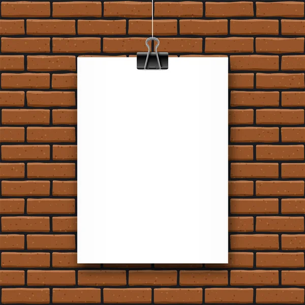 Макет Порожнім Білим Плакатом Фоні Цегляної Стіни Шаблон Дизайну Реклами — стоковий вектор