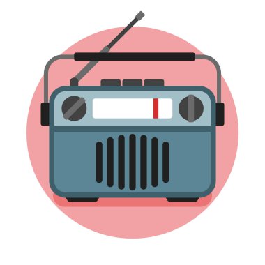 Eski model taşınabilir radyo. Düz biçimli basit simge beyaz arkaplanda izole edildi