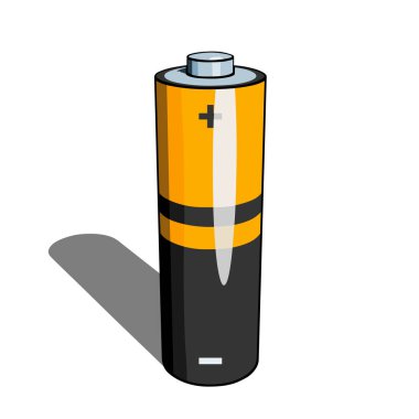 Beyaz arka planda gölgesi olan AA veya AAA pil simgesi. Basit vektör illüstrasyonu