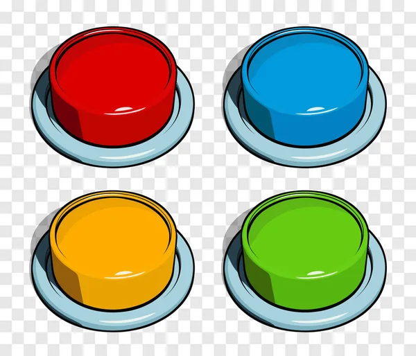 Big Red Blue Orange Green Push Buttons Set Comic Cartoon — Stock Vector