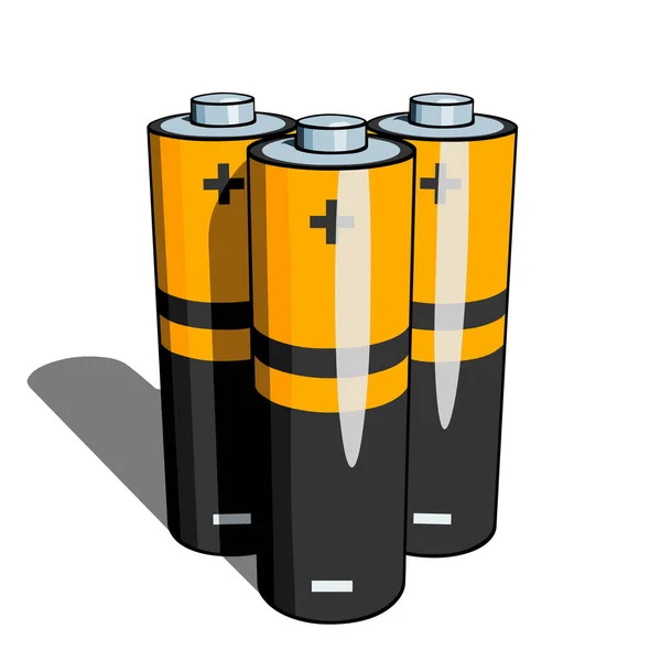 Flera Eller Aaa Batterier Med Skugga Närbild Perspektiv Vit Bakgrund — Stock vektor