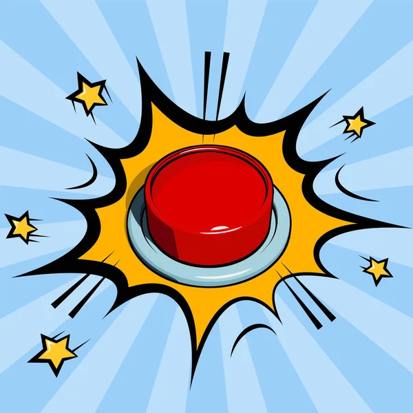 Big Red Push Button Comic Cartoon Style Vector Illustration — Stock Vector