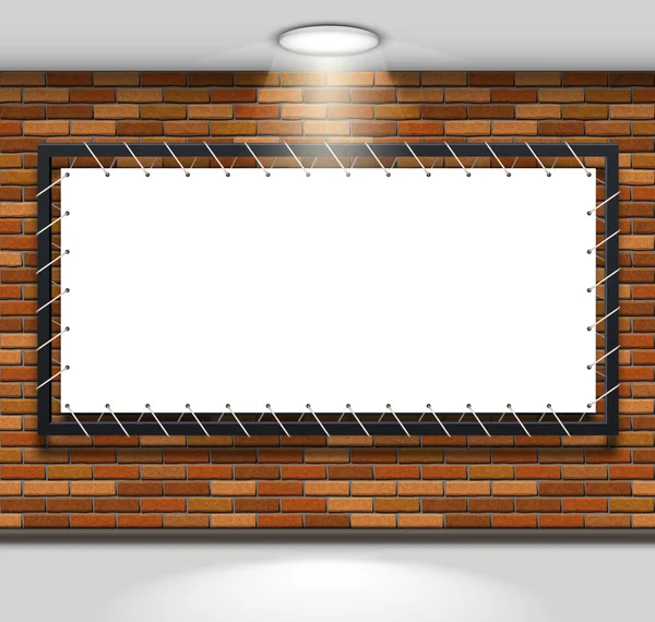 Stretch Fabric Banner Metal Frame Brick Wall Illuminated Ceiling Lamp — Stock Vector