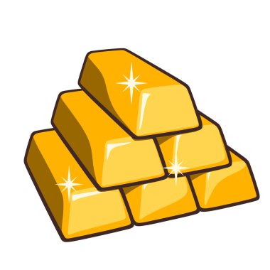 Beyaz arka planda izole edilmiş altın külçeleri. Zenginlik, tasarruf ve bankacılık kavramı. Basit vektör illüstrasyonu, perspektif görünümü