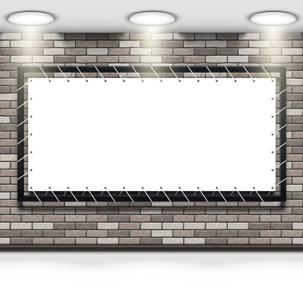 Stretch Fabric Banner Metal Frame Gray Brick Wall Illuminated Ceiling — Stock Vector