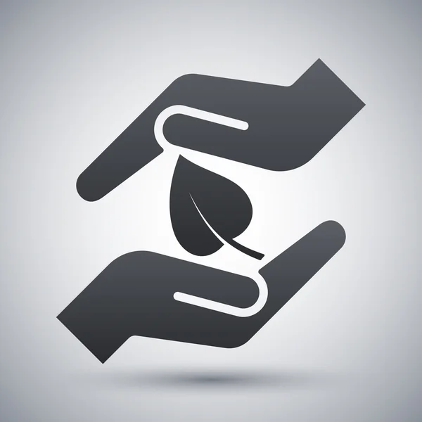 Handen beschermen het blad pictogram — Stockvector