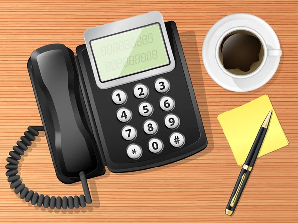 Téléphone avec tasse de café et stylo — Image vectorielle