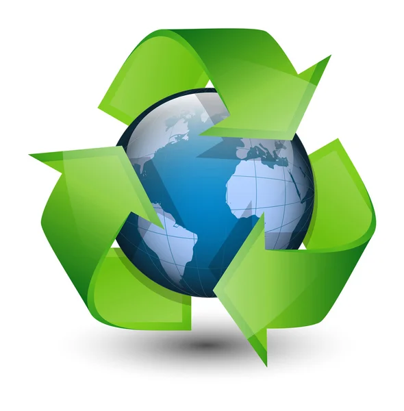 Recycling-Pfeile und blaue Erde. — Stockvektor