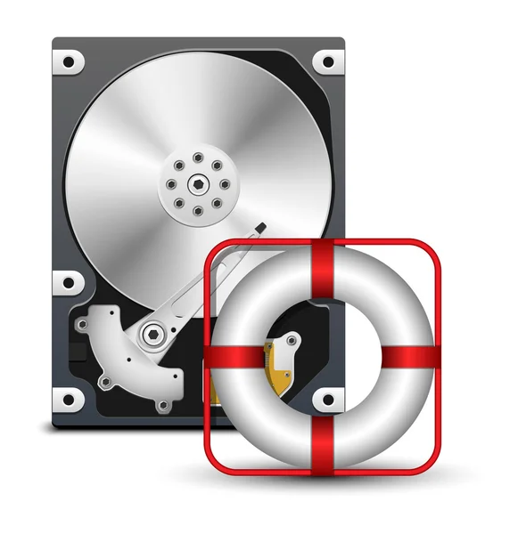 Open hard disk drive with life buoy — Stock Vector